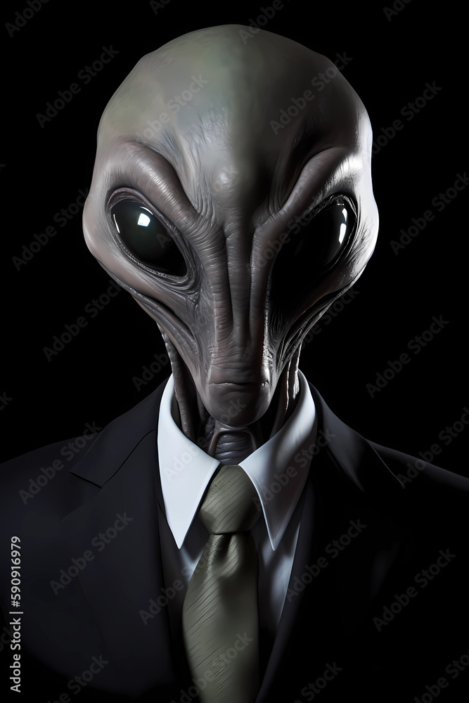 Alien in a black business suit. AI generation Stock Illustration ...