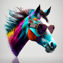 Wall Mural - Multi-colored horse in sunglasses..