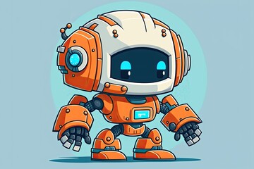 Poster - an orange and white robot against a blue background. Generative AI