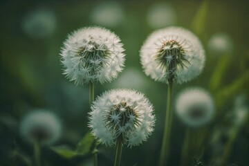 Canvas Print - meadow full of bright yellow dandelions. Generative AI