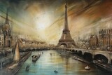 Fototapeta Miasto - Paryż abstrakcja kolorowa grafika surrealizm Generative AI