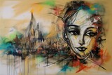 Fototapeta Fototapety z wieżą Eiffla - Paryż abstrakcja kolorowa grafika surrealizm Generative AI