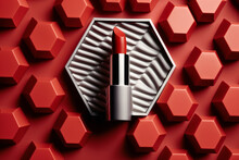 Pintalabios Rojo Con Fondo Aethetic, Fotografia Editorial De Maquillaje, Branding Maquillaje De Lujo, Creado Con IA Genertiva