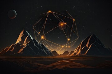 Poster - majestic mountain range under a starry night sky. Generative AI