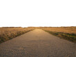Dirt road through dry meadow with cut out background.
