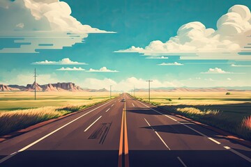 Canvas Print - an abandoned road stretching through a desolate landscape. Generative AI