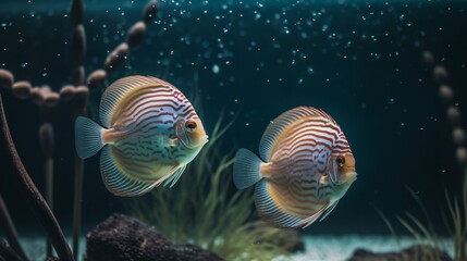 Wall Mural - Majestic Discus Fish in an Ethereal Aquascape