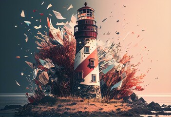 Wall Mural - Lighthouse Daytime, Generative AI, Illustration