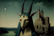 Goat Devil Sorceress Castle Full Moon Cthulhuby Hieronymus Bosch 