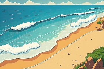 Wall Mural - serene beach with waves crashing onto the shore. Generative AI