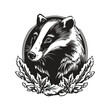 badger, vintage logo concept black and white color, hand drawn illustration
