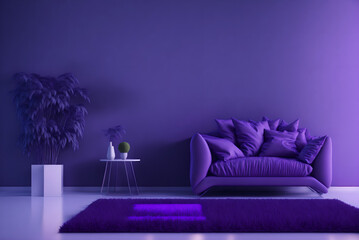 Wall Mural - modern living room design, purple armchair on purple wall and white floor, 3d render, generative ai