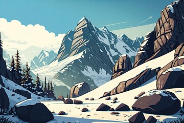 Wall Mural - stunning winter scene of a mountain landscape covered in snow. generative ai
