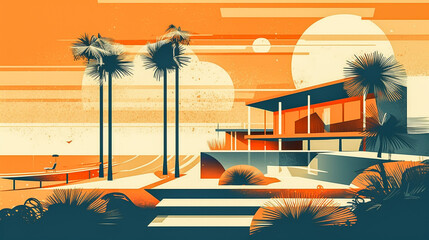 Wall Mural - Retro 1970's inspired beach art work