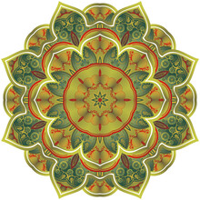 Abstract Mandala With Beautiful Green And Red Textured Gold Stripes