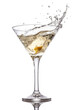 martini glass with splash isolated on transparent background, generative ai