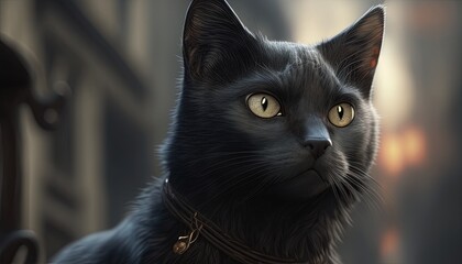 black cat, digital art illustration, Generative AI