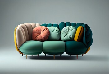 Wall Mural - 3d rendering unique sofa model with different angle isolated on white background. Generative AI