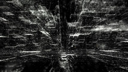 Futuristic head up display of holographic city digitally generated image virtual reality in cyber space background environment