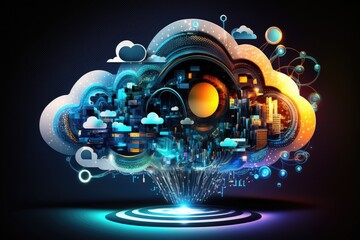 Poster - colorful cloud filled with various objects and shapes. Generative AI