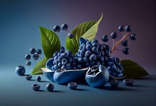 3d Rendered Food Illustration Of Blue Berries. Generative AI