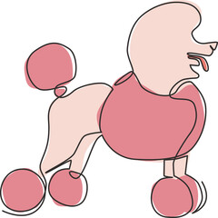 Poster - One single line drawing of simple cute poodle puppy dog icon. Pet shop logo emblem vector concept. Modern continuous line draw design graphic illustration
