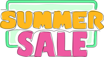 Poster - One single line drawing of cute and cool promotion and discount typography quote - Summer Sale. Calligraphic design for print, card, banner, poster. Continuous line draw design vector illustration