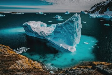 Wall Mural - massive iceberg floating in clear blue water. generative ai