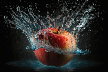 Sticker - an apple being splashed with water. Generative AI