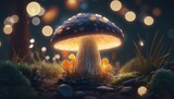 Fototapeta Kosmos - mushroom in the jungle, glowing mushroom in the night background