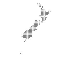 Fototapete - Pixel map of New Zealand. dotted map of New Zealand isolated on white background. Abstract computer graphic of map.