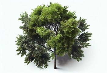 Wall Mural - top view of european ash tree isolated on white background. Generative AI