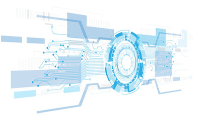 Fototapete - Abstract blue computer technology background with circuit board and  circle tech.illustration for elements