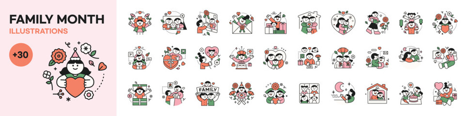 Poster - family month. people who appreciate their parents and love their children. happy family logo icons m