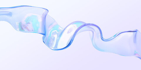 glass wave or crystal ribbon on abstract background 3d render. iridescent transparent geometric shap