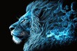 Lion head made out of blue flames