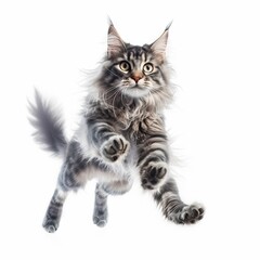 Wall Mural -  a cat is jumping up in the air with it's paws out and eyes wide open, while it's paw is in the air.  generative ai