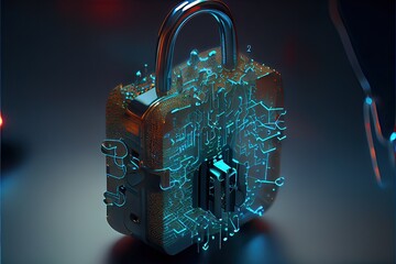 Wall Mural - Cyber security network. digital padlock with data protection, technology networking and social network