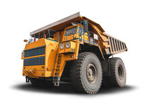 Large Quarry Dump Truck. Big Yellow Mining Truck At Work Site. Loading Coal Into Body Truck. Truck Transparent Background . Mining Truck Mining Machinery To Transport Coal From Open-pit Production