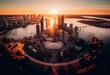 Aerial panoramic view of the beautiful city of Perth at sunrise. Generative AI