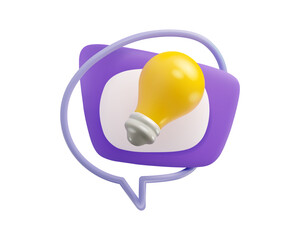 3d icon quick tip. Vector render light bulb in speech bubble. Questions and answers or cartoon illustration isolated on white background. Did you know button