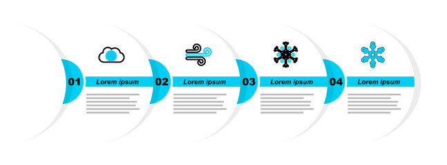 Poster - Set line Snowflake, Wind and Cloud with snow icon. Vector