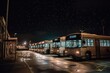 bus depot at night, with the glow of streetlights and bright stars overhead, created with generative ai