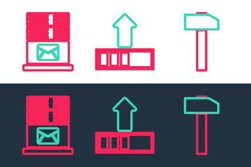 Poster - Set line Hammer, Mail server and Loading icon. Vector