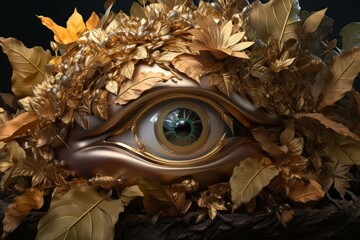 Wall Mural - Eye covered with leaves. Generate Ai