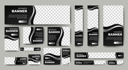 Wall Mural - Silver and Black Web banners templates, standard sizes with space for photo, modern design
