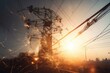power line breakage with sparks flying from broken wires, created with generative ai
