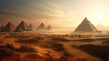 Egyptian Pyramids In The Desert. Generative Ai