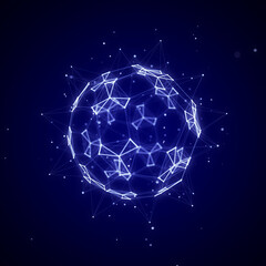 Poster - Futuristic digital shape from dots and lines. Network connection structure. Big data visualization. 3D rendering.