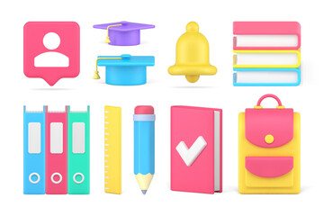 Poster - Time to learning education graduation school college university knowledge set 3d icon vector